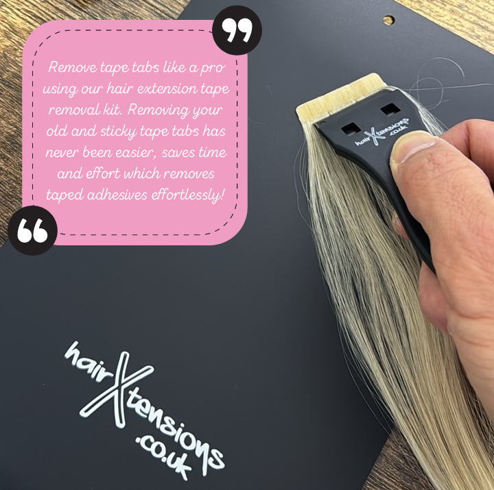 Professional hair extension tape removal board and scraper for preparing reusable Tape-In extensions